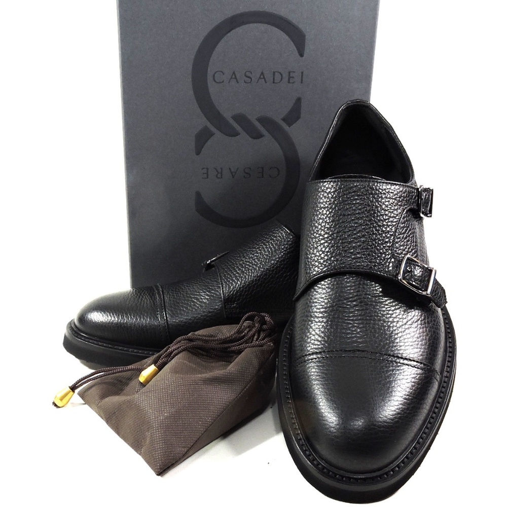CASADEI 🇮🇹 MEN'S BLACK SOFT LEATHER COMFORT EXTRA LIGHT MONK LOAFERS - Picture 8 of 8